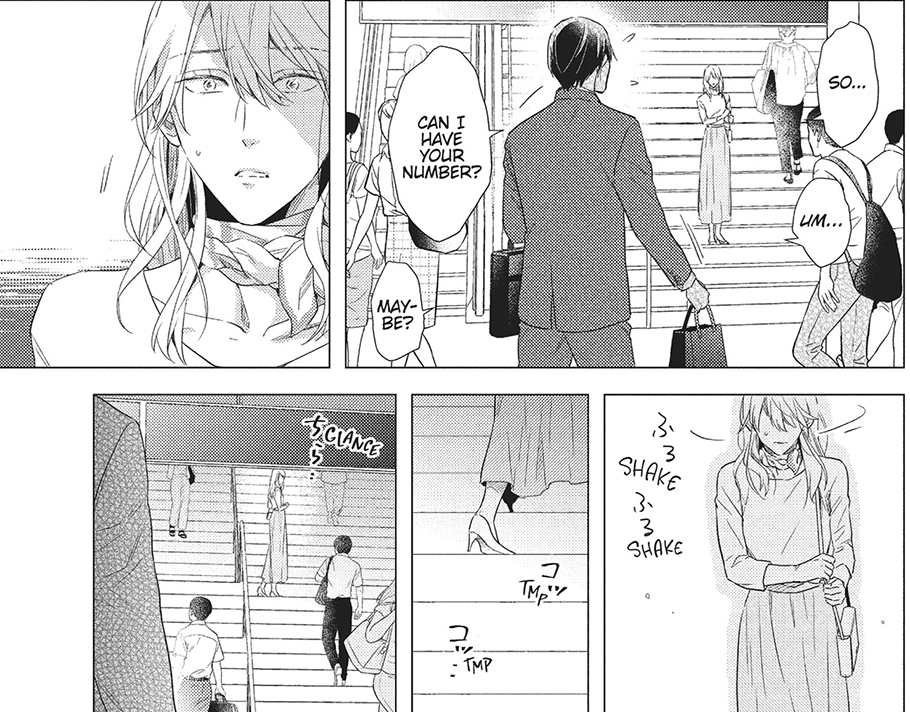 Manga panels from Beautiful Things showing Matsuoka being harassed by Hirosue.