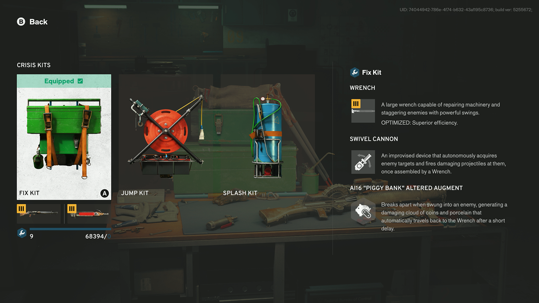 Screenshot of FBC: Firebeak showcasing the Criss Kits and a detailed look at the Fix Kit.