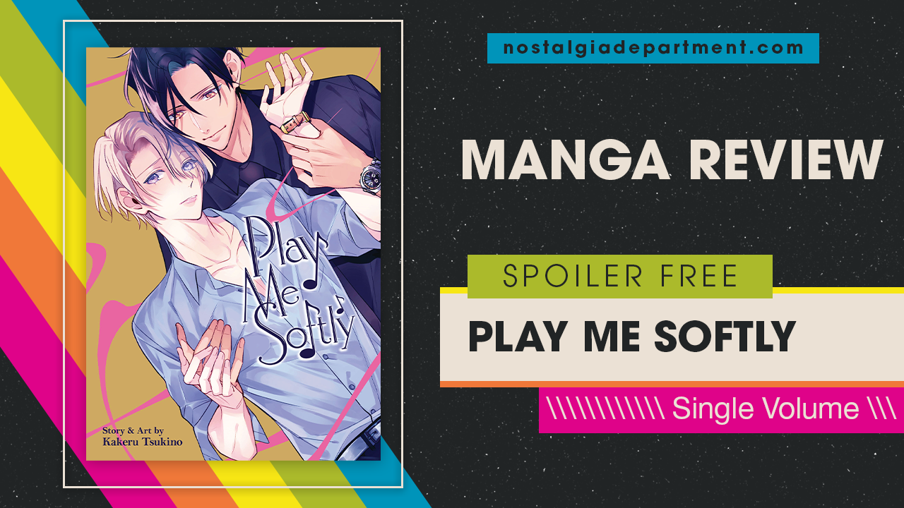 Play Me Softly by Kakeru Tsukino manga cover featuring Aihara and Hayama embracing. Review by nostalgiadepartment.com