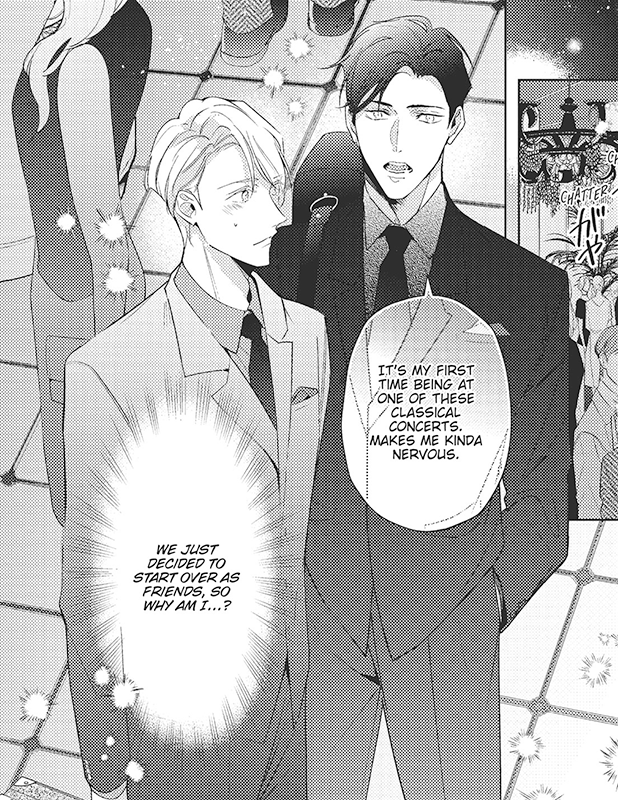 Aihara and Hayama standing side by side outside of a concert hall.