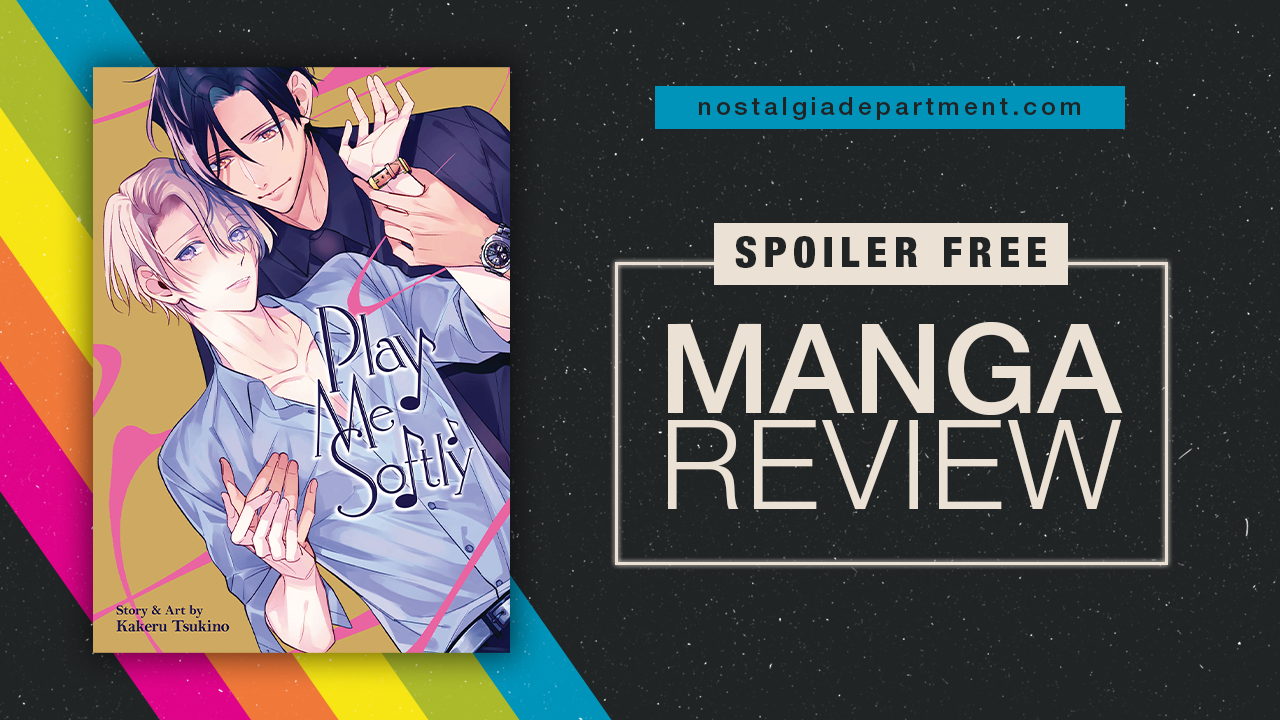 Play Me Softly by Kakeru Tsukino manga cover featuring Aihara and Hayama embracing. Review by nostalgiadepartment.com
