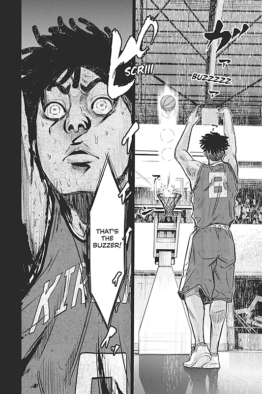 Demian shooting a free throw and missing at the buzzer.