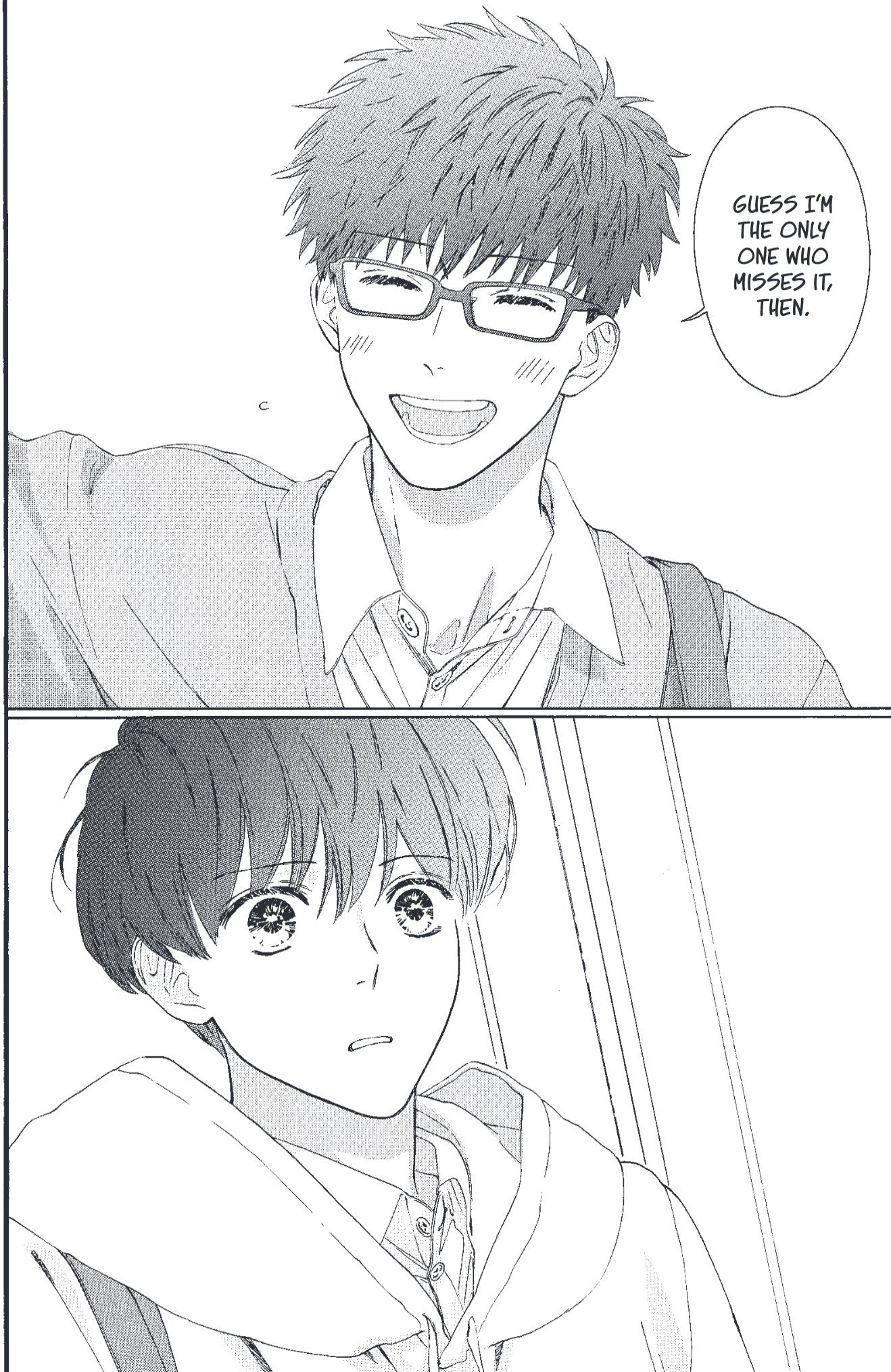 Tokio saying "Guess I'm the only one who missed it, then" to Kazuho.