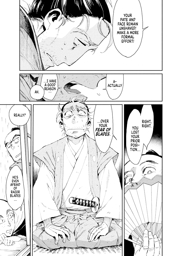 Konosuke trying to find work without being able to wield a blade.